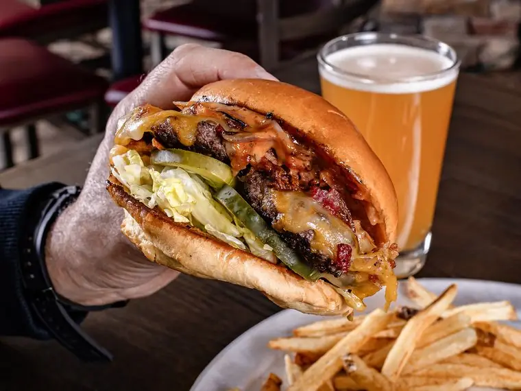 The Ale House burger and a beer