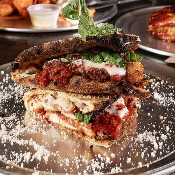 Chicken parm sandwich on a long roll