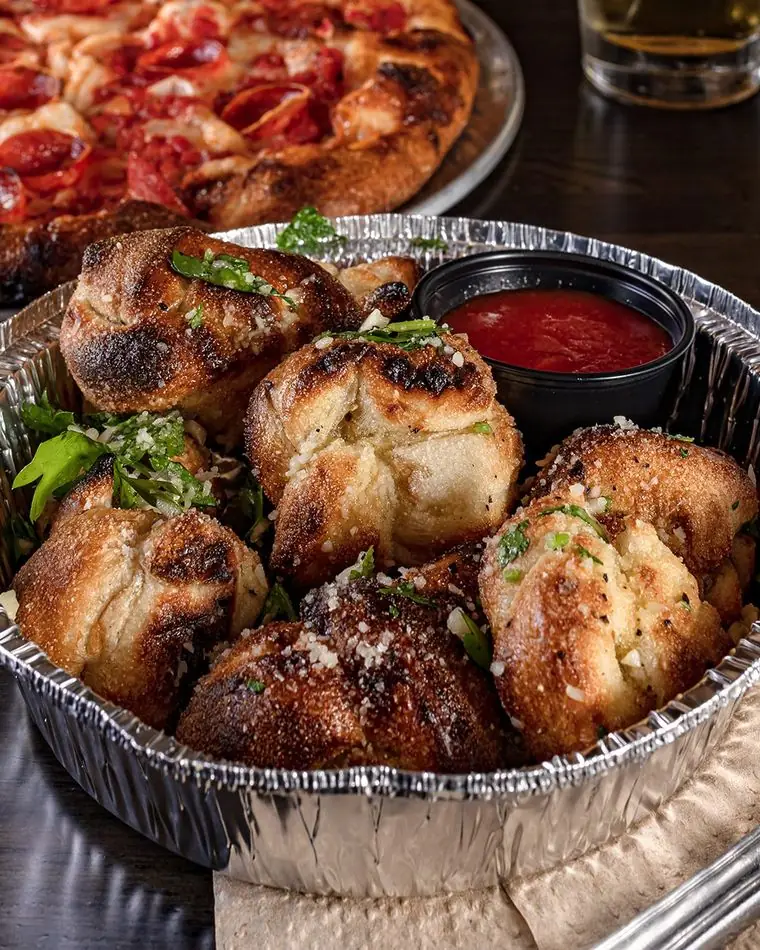 Pepperoni pizza and garlic knots