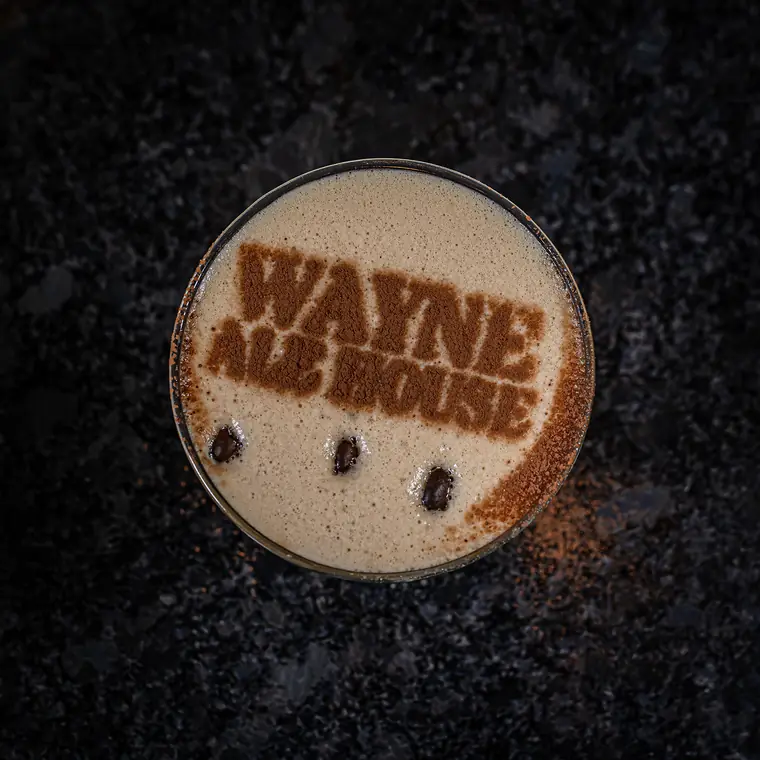 Espresso martini stamped with the Wayne Ale House crest
